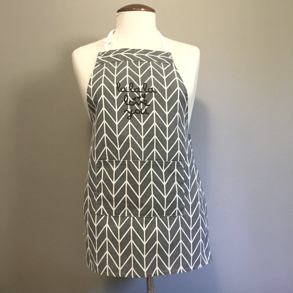 La La La Love You Arrow Apron Grey & White Modern Print